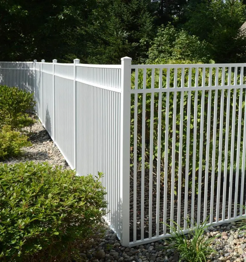 White aluminum ornamental fence detail